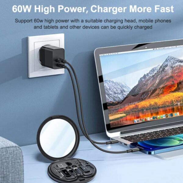 Universal 5 IN 1 Cable Storage Box 60W USB Data Cable Fast Charger Portable Foldable Storage Box - Image 4